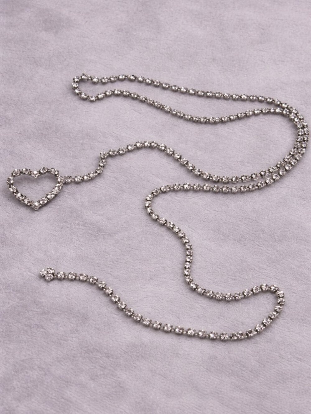 Silver-Tone Rhinestone Heart Chain Belt